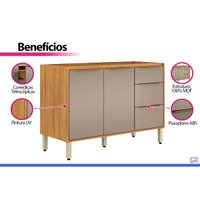 Balcão Cozinha Modulado Plena 2 Ptas 3Gav s/Tampo 120cm Nude Demóbile