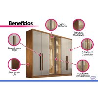 Guarda Roupa Modulado Casal 6 Ptas 2Vd 8G Linea Neve N. Horizonte