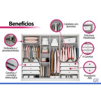 Guarda Roupa Modulado Casal 6 Ptas 4Vd 6G Linea Fendi N. Horizonte