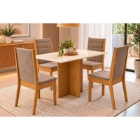 Mesa Sala Lana 120 + 4 Cadeiras Evelin Cin/Amêndoa Henn
