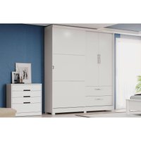 Quarto Completo Juvenil Guarda Roupa 3 Ptas C533 + Cômoda S824 Branco Kappesberg