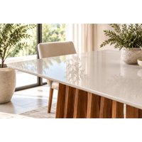 Mesa Jantar Pitanga Madeira c/Vidro 220cm Madeira/OffW Cimol