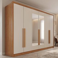 Guarda-Roupa Casal com Espelho 6 Portas e 4 Gavetas Multimóveis CRNVH-GRP141 Cinamomo/Bege