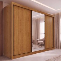Guarda-Roupa Casal com Espelho 3 Portas de Correr e 6 Gavetas Multimóveis CRNVH-GRP136 Cinamomo