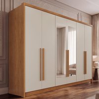 Guarda-Roupa Casal com Espelho 6 Portas e 6 Gavetas Multimóveis CRNVH-GRP140 Cinamomo/Bege