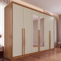 Guarda-Roupa Casal com Espelho 6 Portas e 6 Gavetas Multimóveis CRNVH-GRP137 Cinamomo/Bege