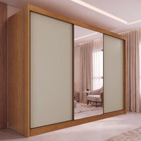 Guarda-Roupa Casal com Espelho 3 Portas de Correr e 6 Gavetas Multimóveis CRNVH-GRP136 Cinamomo/Bege