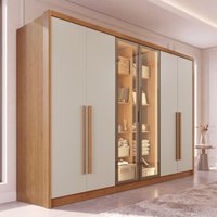 Guarda-Roupa Casal com Vidro e LED 6 Portas e 6 Gavetas Multimóveis CRNVH-GRP144 Cinamomo/Bege