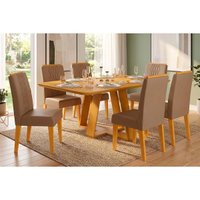 Mesa Cozinha Celeste 170 + 6 Cad Lia Cedro DJ Móveis