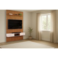 Painel Home Quarto p/ TV 55 Pol Trento 144cm Freijo/Off DJ Móveis