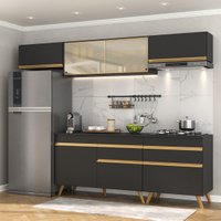 Cozinha Completa Compacta Armário Balcão FL3710 Veneza Multi Preto/Dourado