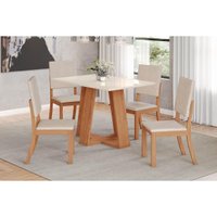 Mesa Cozinha Lins 120 + 4 Cad Milla Nature/Bege Henn