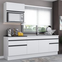 Cozinha Compacta Armário Balcão e Rodapé FL2110 Veneza Multi Branco/Preto