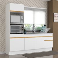 Cozinha Compacta Armário Balcão e Rodapé FL2113 Veneza Multi Branco/Dourado