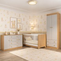 Quarto de Bebê Completo com Berço Americano 3 em 1/Guarda-Roupa/Cômoda Flor Multimóveis MP4941 Madeirado/Off White