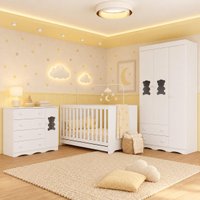 Quarto de Bebê Completo com Berço Americano 3 em 1 Flor Multimóveis MP4926 Branco