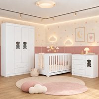 Quarto de Bebê Completo com Berço Americano 3 em 1 Flor Multimóveis MP4924 Branco