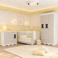 Quarto de Bebê Completo com Berço Americano 3 em 1 e Colchão Incluso Flor Multimóveis MP4934 Branco/Off White