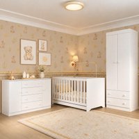 Quarto de Bebê Completo com Berço Americano 3 em 1/Guarda-Roupa/Cômoda Flor Multimóveis MP4941 Branco