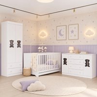 Quarto de Bebê Completo com Berço Americano 3 em 1 e Colchão Incluso Flor Multimóveis MP4933 Branco