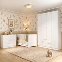 Quarto de Bebê Completo com Berço Americano 3 em 1/Guarda-Roupa/Cômoda Flor Multimóveis MP4940 Branco