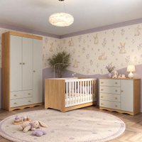 Quarto de Bebê Completo com Berço Americano 3 em 1/Guarda-Roupa/Cômoda Flor Multimóveis MP4942 Madeirado/Off White