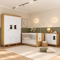 Quarto de Bebê Completo com Berço Americano 3 em 1 Flor Multimóveis MP4923 Madeirado/Branco