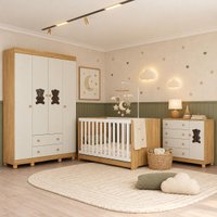Quarto de Bebê Completo com Berço Americano 3 em 1 Flor Multimóveis MP4923 Madeirado/Off White
