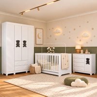 Quarto de Bebê Completo com Berço Americano 3 em 1 Flor Multimóveis MP4923 Branco