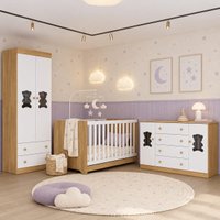 Quarto de Bebê Completo com Berço Americano 3 em 1 Flor Multimóveis MP4925 Madeirado/Branco