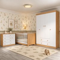 Quarto de Bebê Completo com Berço Americano 3 em 1 e Colchão Incluso Flor Multimóveis MP4948 Madeirado/Branco