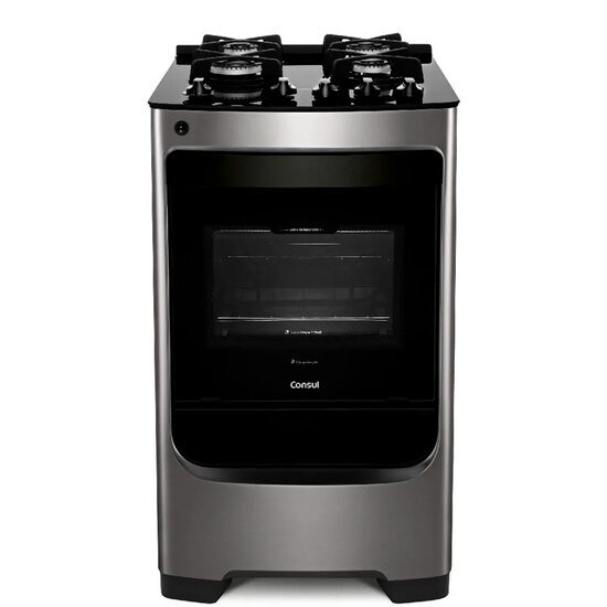 Fogão Consul 4 Bocas Inox Trempe Ferro Fundido Mesa Vidro Bivolt CFO4VAR 