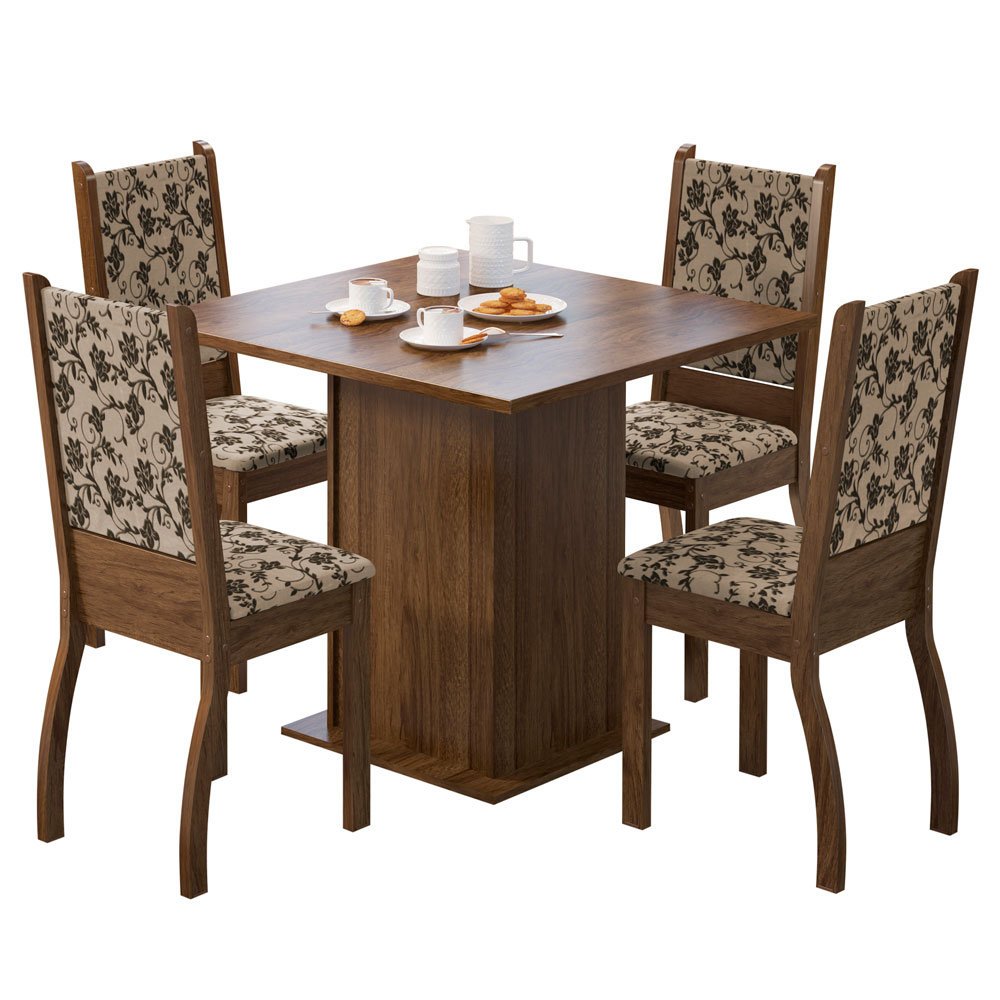 Conjunto De Mesa Quadrada Com 4 Cadeiras