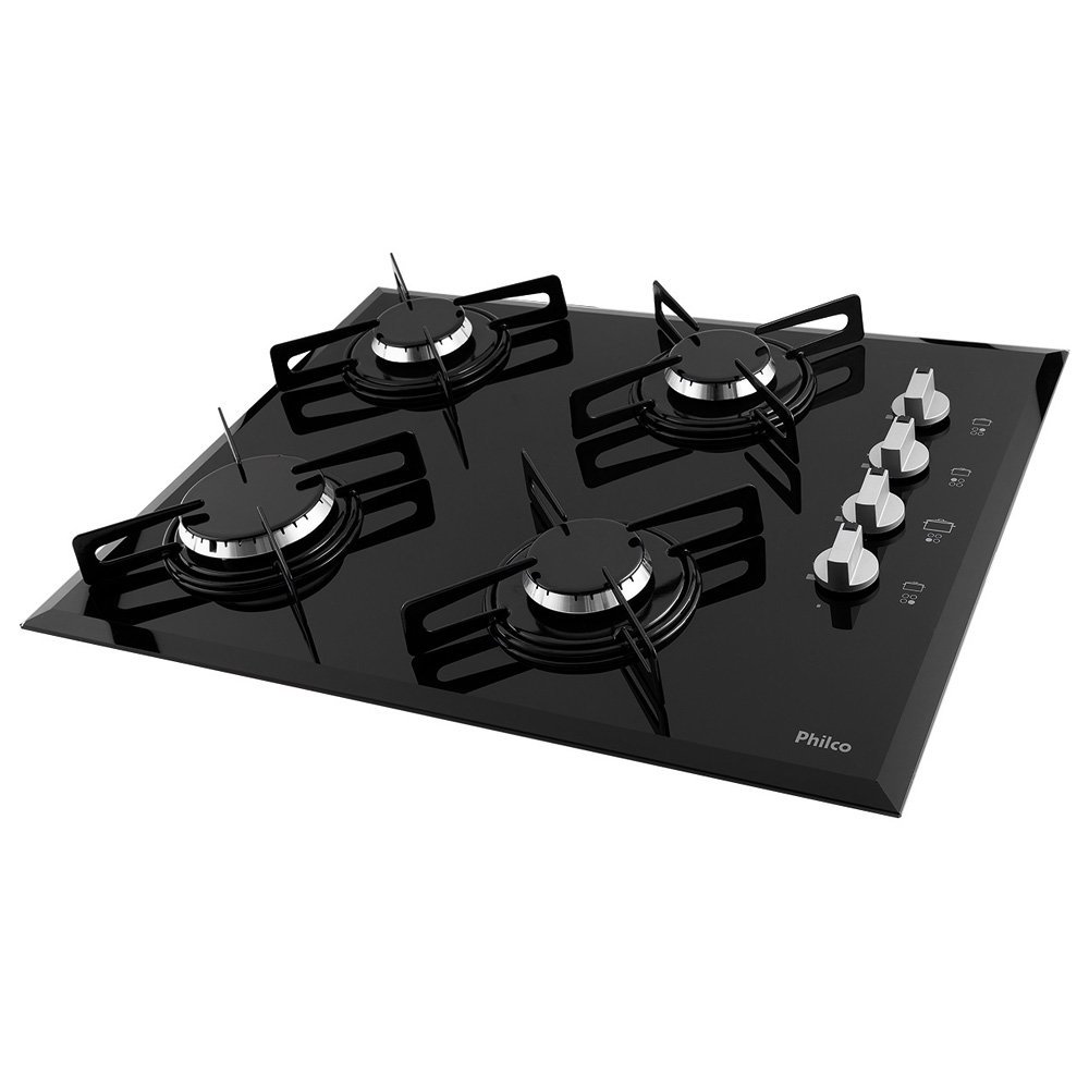 Cooktop 4 Bocas a Gás Philco Chef 4, Acendimento Automático, Preto