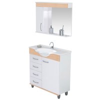 Balcão com Armário Aéreo para Banheiro Rorato Viena 80 cm, com Espelho e Cuba