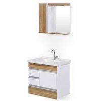 Balcão com Armário Aéreo para Banheiro Rorato Modena 60 cm, com Espelho e Cuba