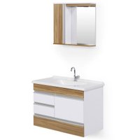 Balcão com Armário Aéreo para Banheiro Rorato Modena 80 cm, com Espelho e Cuba