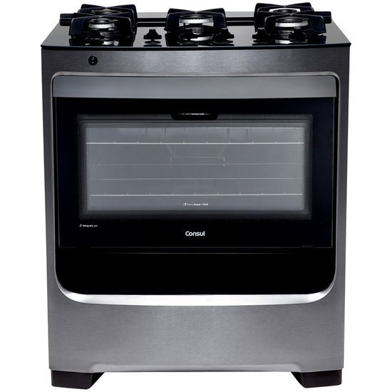 Fogão Consul 5 Bocas Inox Trempe Ferro Fundido Mesa Vidro Bivolt CFS5VAR 