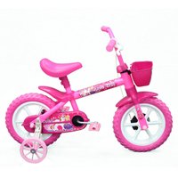 Bicicleta Infantil Track Bikes Arco-Íris, Aro 12, Rodinhas Laterais, Cesto, Rosa