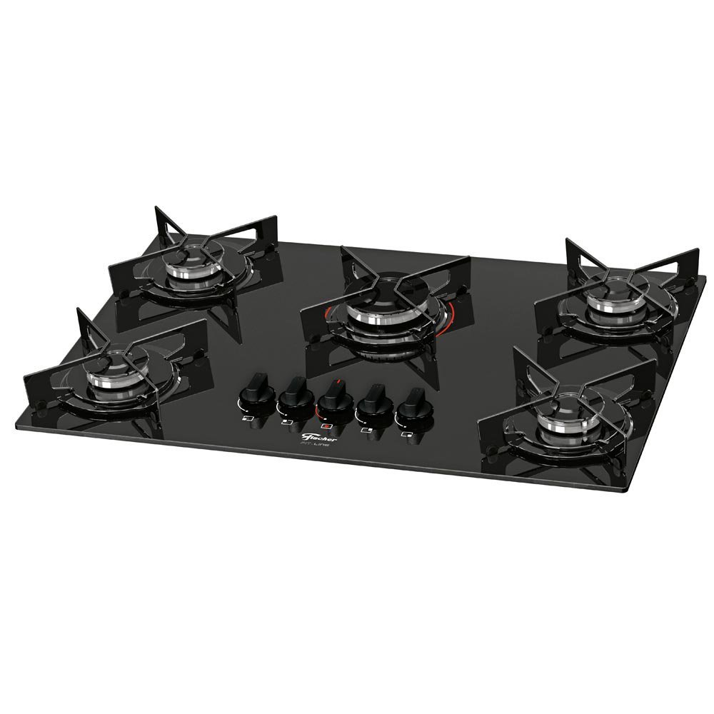 Cooktop Fischer 5 Bocas, a Gás, Mesa de Vidro Temperado 2634357174