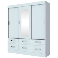 Guarda-Roupa / Roupeiro Henn, 3 Portas de Correr, 6 Gavetas, Espelho - BE21