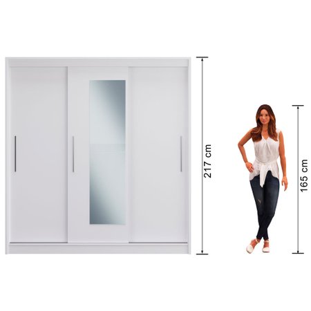 Guarda-Roupa / Roupeiro Decibal, 3 Portas de Correr, 3 Gavetas, Espelho - RP4330