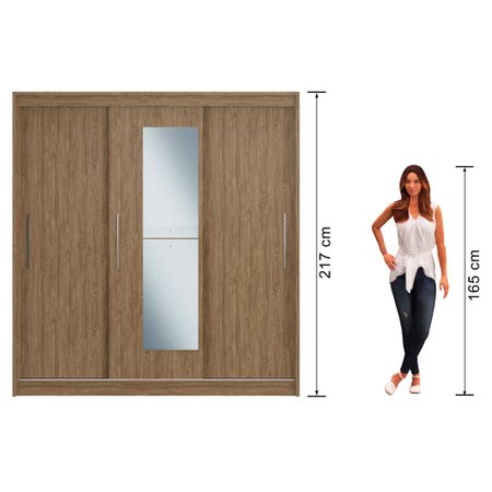 Guarda-Roupa / Roupeiro Decibal, 3 Portas de Correr, 3 Gavetas, Espelho - RP4330