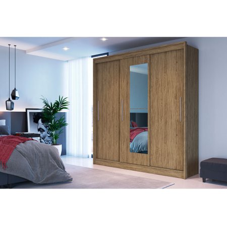 Guarda-Roupa / Roupeiro Decibal, 3 Portas de Correr, 3 Gavetas, Espelho - RP4330