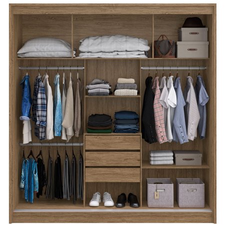 Guarda-Roupa / Roupeiro Decibal, 3 Portas de Correr, 3 Gavetas, Espelho - RP4330