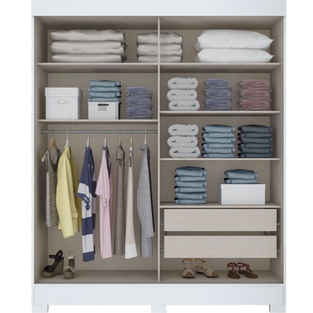 Guarda-Roupa / Roupeiro Henn, 2 Portas de Correr, 2 Gavetas, Espelho - B66