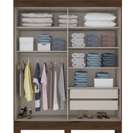 Guarda-Roupa / Roupeiro Henn, 2 Portas de Correr, 2 Gavetas, Espelho - B66