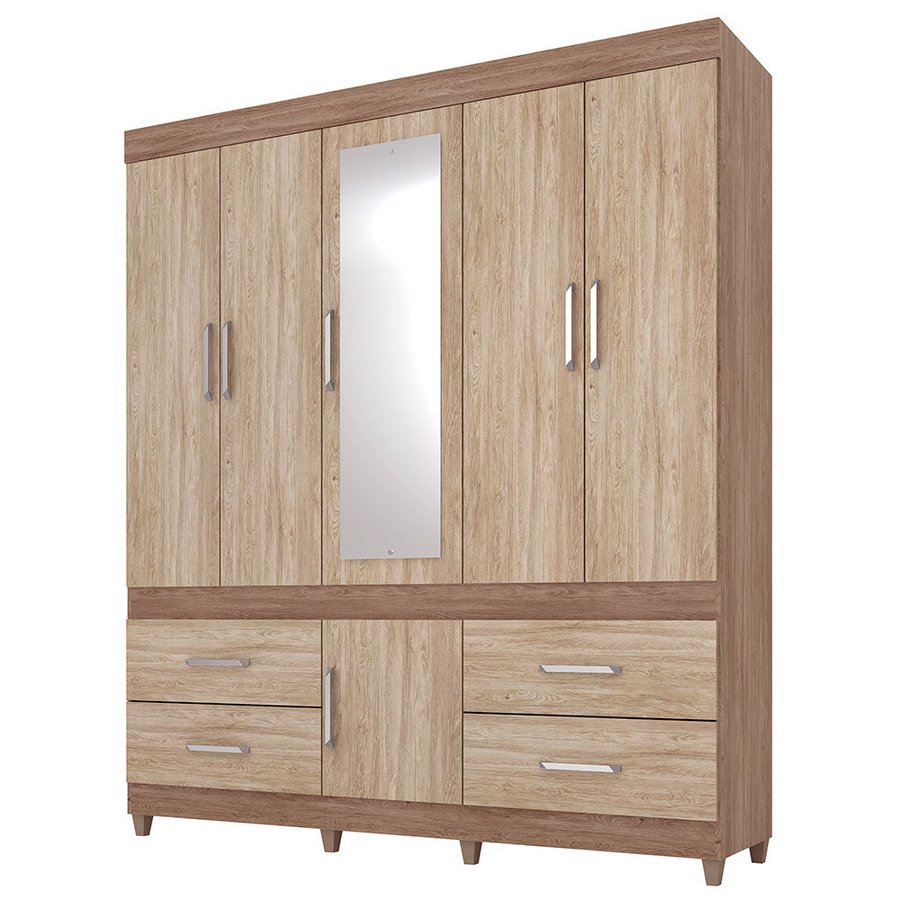 GuardaRoupa / Roupeiro Demóbile Guarujá, 6 Portas, 4 Gavetas, Espelho