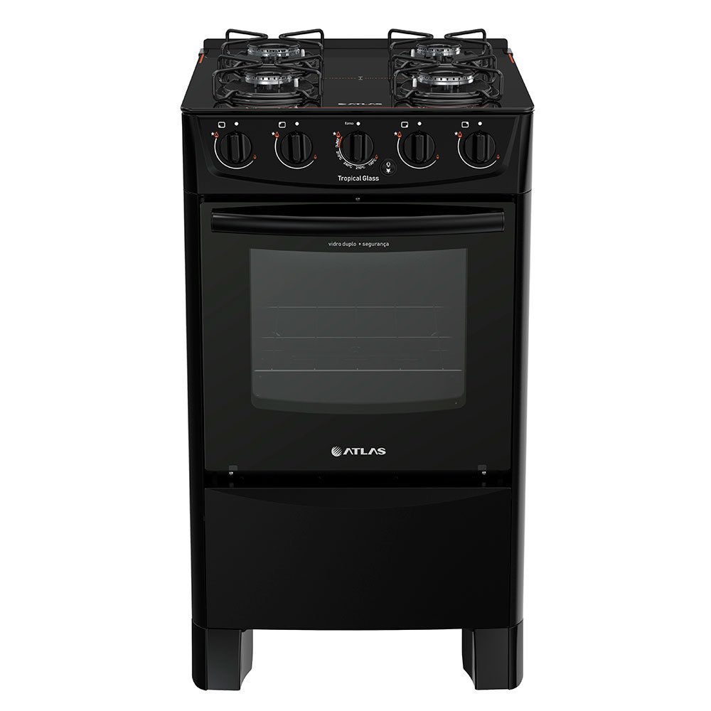 Fogão a Gás de Piso 4 Bocas Atlas Tropical Glass, Preto Colombo