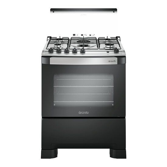Fogão a Gás de Piso 5 Bocas Mueller Decorato G3, Mesa de Inox, Preto